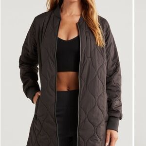 Zella Black Quilted Polyester Long coat size XL